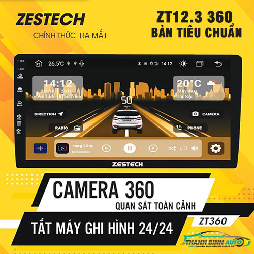 Màn hình Android Zestech ZT12.3 360 bản tiêu chuẩn tắt máy ghi hình 24/24 